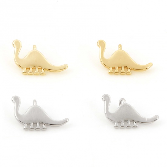 Immagine di Ottone Charms Dinosauro Vero Oro Placcato 13mm x 8mm, 5 Pz