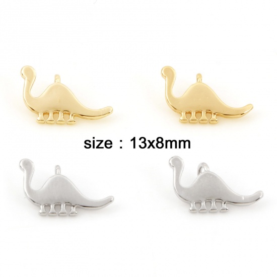 Immagine di Ottone Charms Dinosauro Vero Oro Placcato 13mm x 8mm, 5 Pz