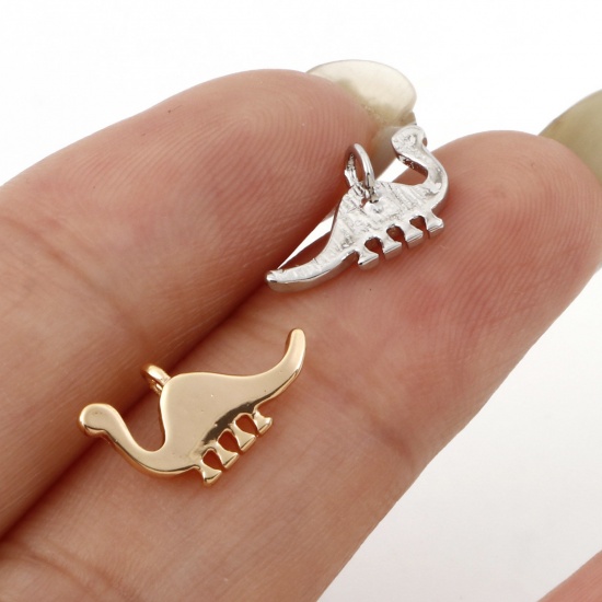 Immagine di Ottone Charms Dinosauro Vero Oro Placcato 13mm x 8mm, 5 Pz
