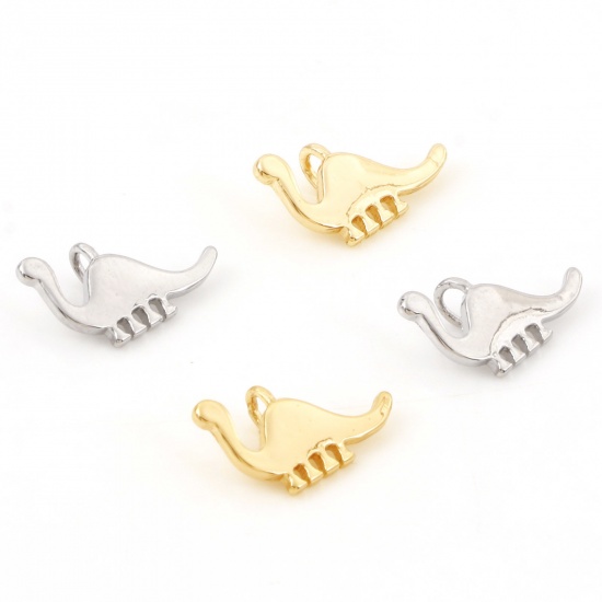 Immagine di Ottone Charms Dinosauro Vero Oro Placcato 13mm x 8mm, 5 Pz