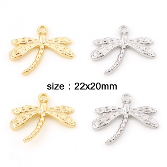 Immagine di Ottone Insetto Charms Libellula Vero Oro Placcato 22mm x 20mm, 2 Pz