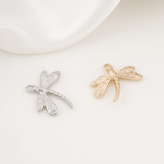 Immagine di Ottone Insetto Charms Libellula Vero Oro Placcato 22mm x 20mm, 2 Pz
