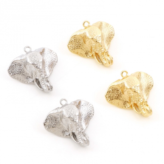 Bild von Messing Charms Gold Gefüllt Elefantenkopf 3D 20mm x 20mm, 2 Stück                                                                                                                                                                                             