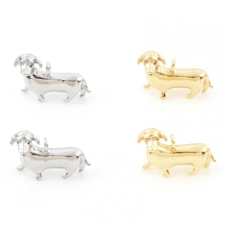 Ottone Charms Bassotto Vero Oro Placcato 3D 14mm x 10mm, 2 Pz