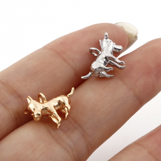 Immagine di Ottone Charms Cane Vero Oro Placcato 3D 14mm x 11mm, 2 Pz
