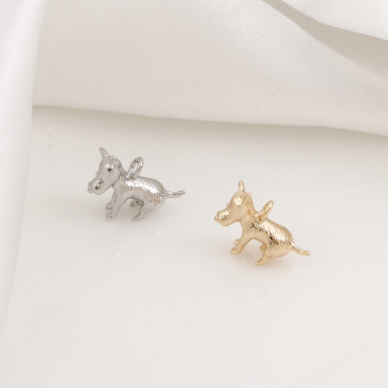 Immagine di Ottone Charms Cane Vero Oro Placcato 3D 14mm x 11mm, 2 Pz