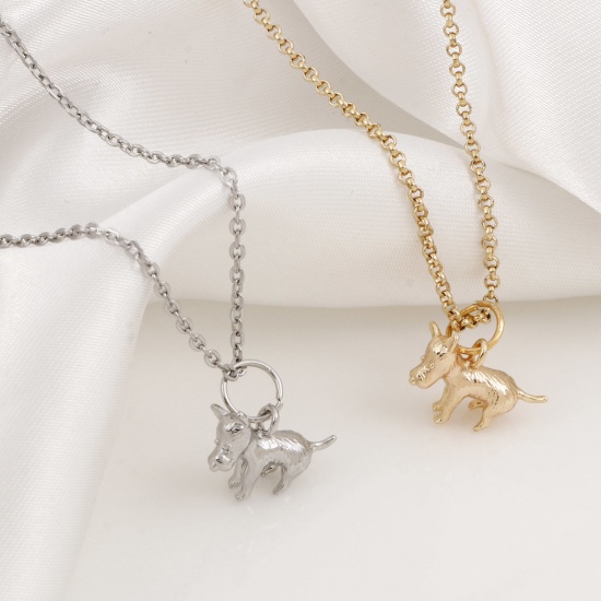 Immagine di Ottone Charms Cane Vero Oro Placcato 3D 14mm x 11mm, 2 Pz