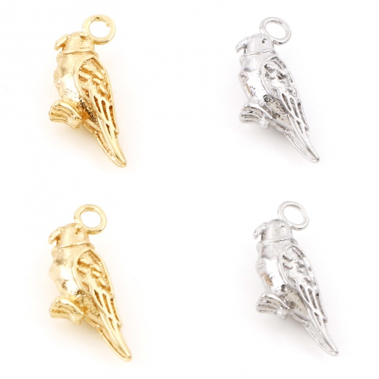 Picture of Brass Charms Real Gold Plated Parrot Animal 3D 13mm x 12mm