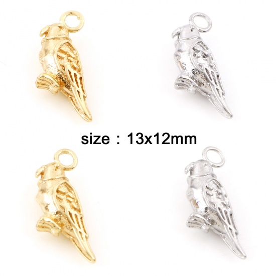 Picture of Brass Charms Real Gold Plated Parrot Animal 3D 13mm x 12mm