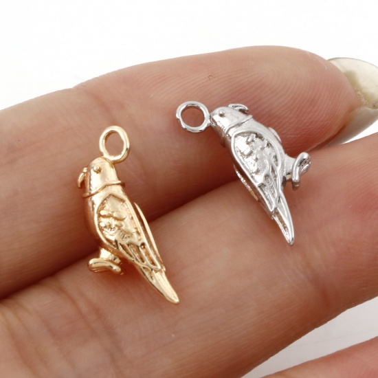 Picture of Brass Charms Real Gold Plated Parrot Animal 3D 13mm x 12mm