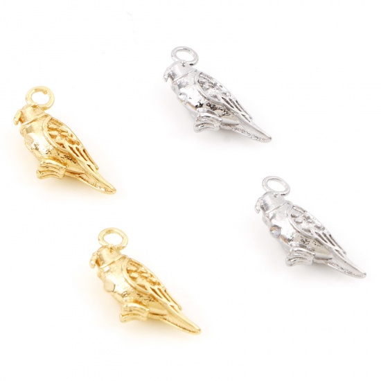 Picture of Brass Charms Real Gold Plated Parrot Animal 3D 13mm x 12mm