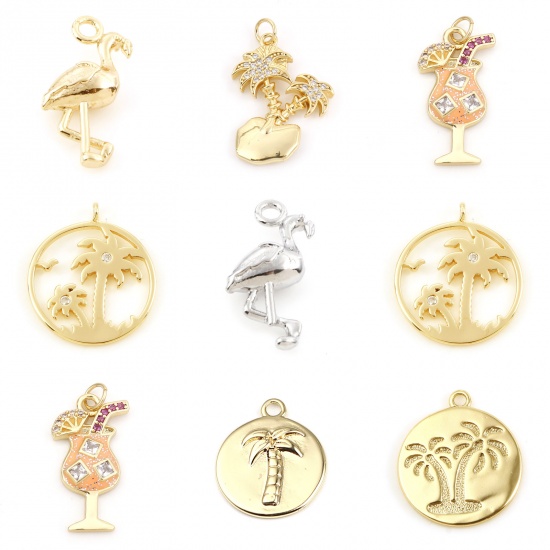 Picture of Brass Charms Real Gold Plated Flamingo 3D 15.5mm x 9mm
