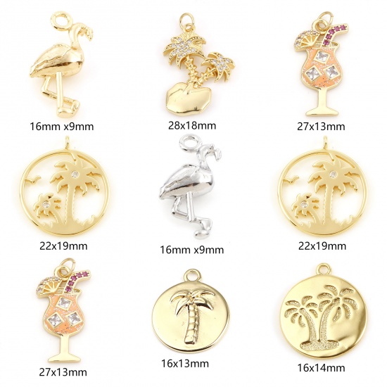 Picture of Brass Charms Real Gold Plated Flamingo 3D 15.5mm x 9mm