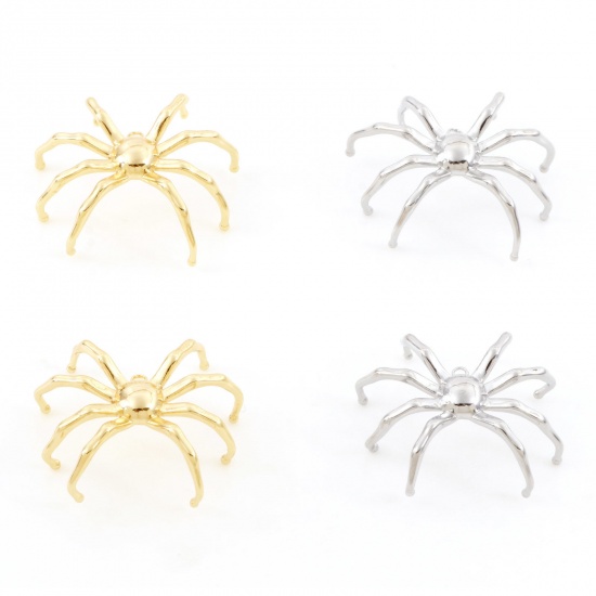 Bild von Messing Insekt Charms Echtgold plattiert Halloween Spinne 3D 3cm x 2,7cm, 2 Stück