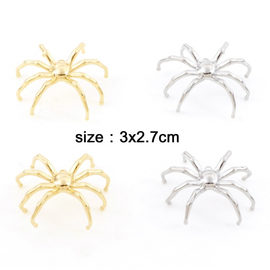 Bild von Messing Insekt Charms Echtgold plattiert Halloween Spinne 3D 3cm x 2,7cm, 2 Stück
