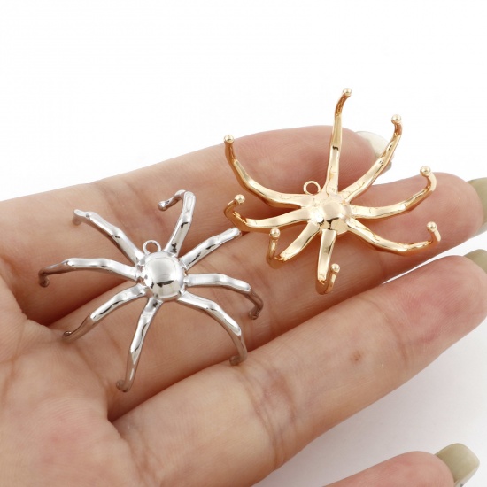 Bild von Messing Insekt Charms Echtgold plattiert Halloween Spinne 3D 3cm x 2,7cm, 2 Stück