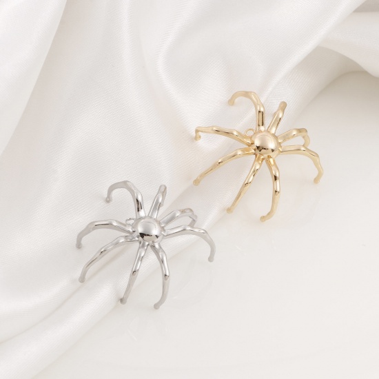 Bild von Messing Insekt Charms Echtgold plattiert Halloween Spinne 3D 3cm x 2,7cm, 2 Stück