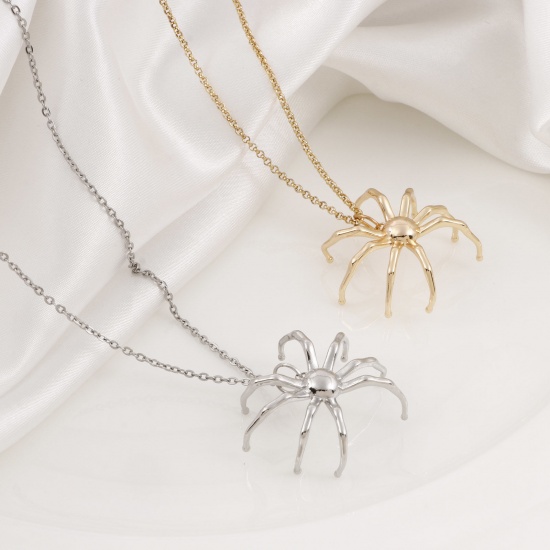 Bild von Messing Insekt Charms Echtgold plattiert Halloween Spinne 3D 3cm x 2,7cm, 2 Stück