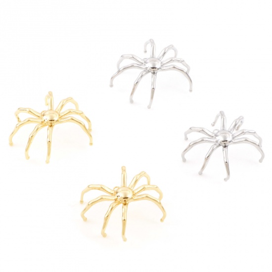 Bild von Messing Insekt Charms Echtgold plattiert Halloween Spinne 3D 3cm x 2,7cm, 2 Stück