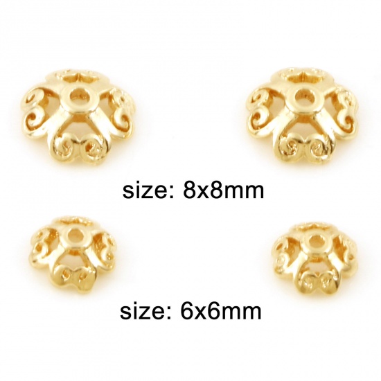Picture of Beads Caps Heart Flower 18K Real Gold Plated