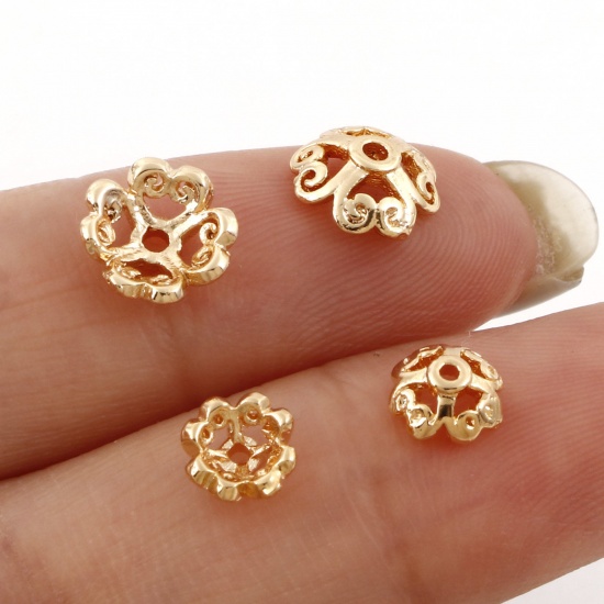 Picture of Beads Caps Heart Flower 18K Real Gold Plated