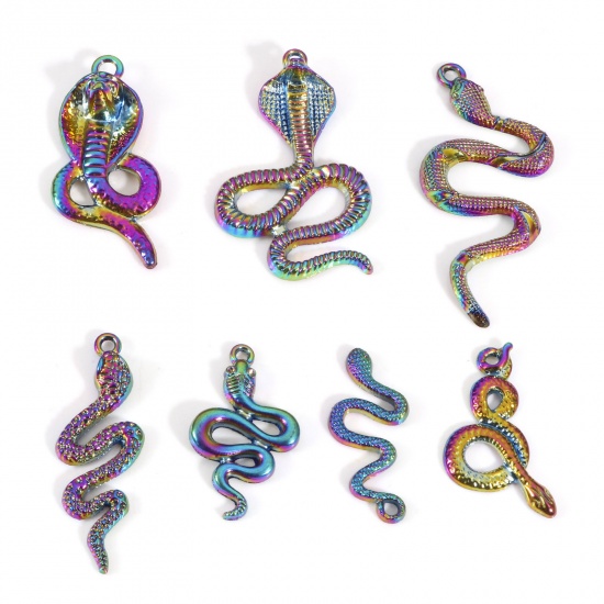 Image de Pendentifs en Alliage de Zinc Serpent Plaqué de Couleur Arc-en-ciel 5 Pcs