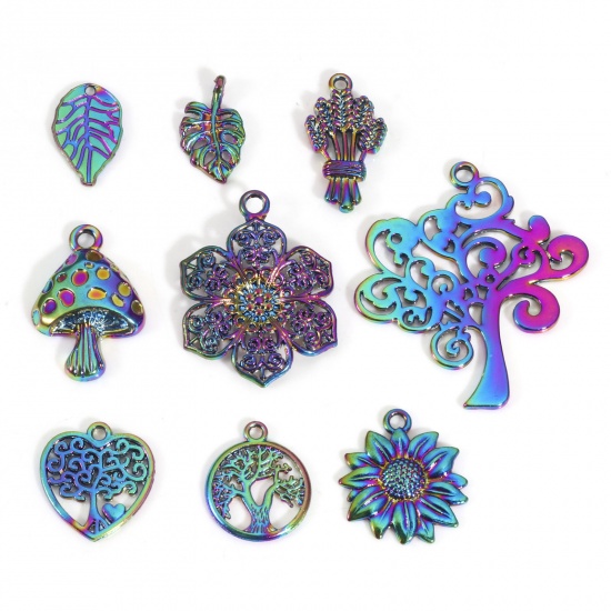 Picture of Zinc Based Alloy Pendants Rainbow Color Plated Tree Flower Leaves