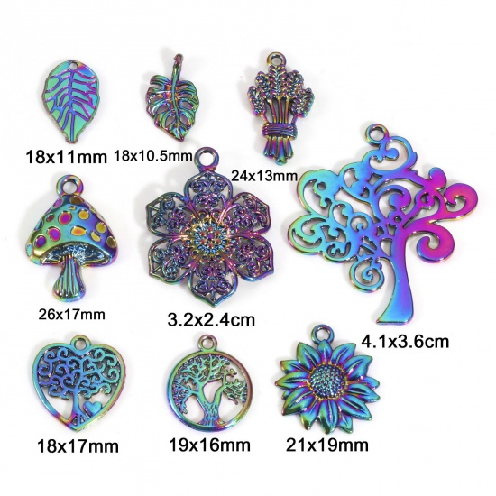Picture of Zinc Based Alloy Pendants Rainbow Color Plated Tree Flower Leaves