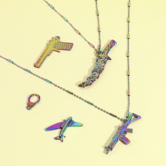 Picture of Zinc Based Alloy Pendants Rainbow Color Plated Knife Airplane