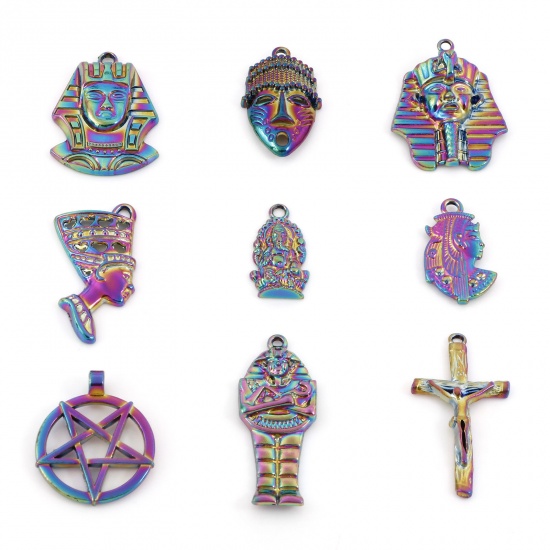 Picture of Zinc Based Alloy Pendants Rainbow Color Plated Pharaoh Avatar