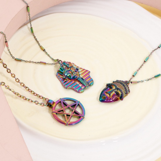 Picture of Zinc Based Alloy Pendants Rainbow Color Plated Pharaoh Avatar