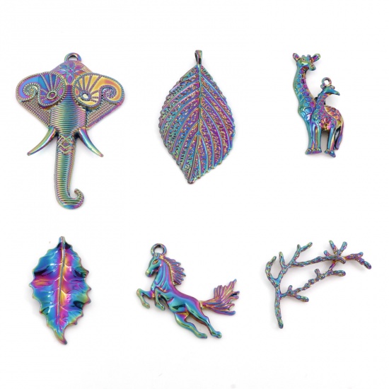 Image de Pendentifs en Alliage de Zinc Girafe Plaqué de Couleur Arc-en-ciel Eléphants 2 Pcs