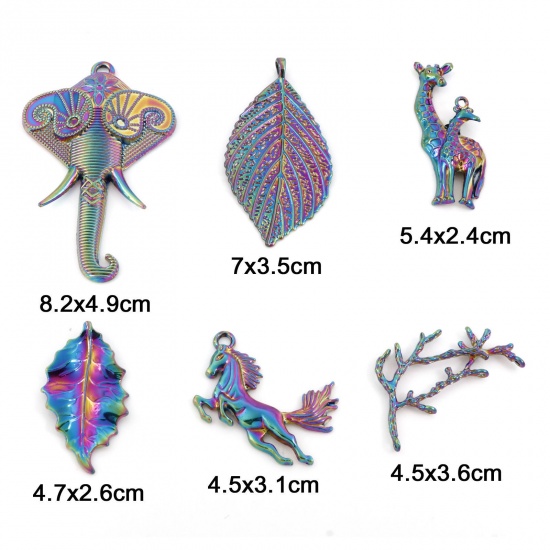 Image de Pendentifs en Alliage de Zinc Girafe Plaqué de Couleur Arc-en-ciel Eléphants 2 Pcs