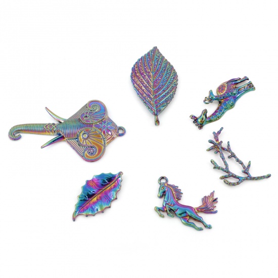 Image de Pendentifs en Alliage de Zinc Girafe Plaqué de Couleur Arc-en-ciel Eléphants 2 Pcs