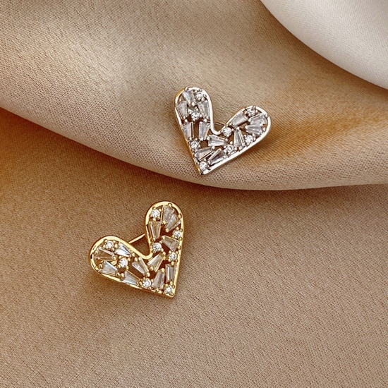 Picture of Stylish Pin Brooches Heart Multicolor Clear Rhinestone