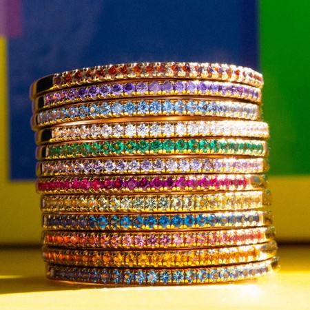 Eco-friendly 304 Stainless Steel Birthstone Unadjustable Rings 14K Gold Plated Multicolor Rhinestone
