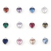 Picture of Brass Birthstone Charms Real Platinum Plated Heart Multicolour Cubic Zirconia 8mm x 6.5mm
