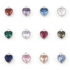 Picture of Brass Birthstone Charms Real Platinum Plated Heart Multicolour Cubic Zirconia 8mm x 6.5mm