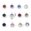 Imagen de Latón piedra del zodíaco Colgantes Charms Ronda Platino Real Chapado Multicolor Circón Artificial 9mm x 7mm, 2 Unidades