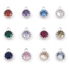 Imagen de Latón piedra del zodíaco Colgantes Charms Ronda Platino Real Chapado Multicolor Circón Artificial 9mm x 7mm, 2 Unidades