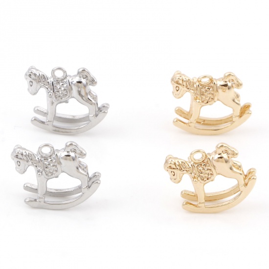 Picture of Brass Fairy Tale Collection Charms Real Gold Plated Rocking Horse 3D 14mm x 13mm