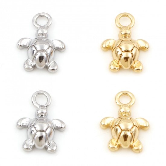 Picture of Brass Ocean Jewelry Charms Real Gold Plated Tortoise Animal 3D 13mm x 9mm