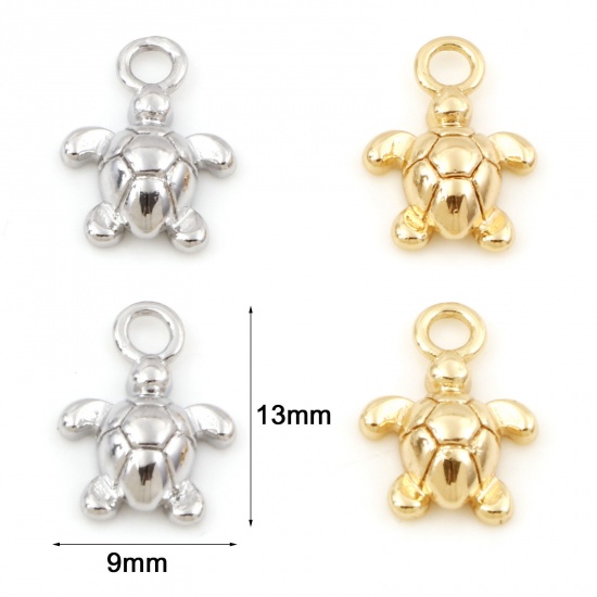 Picture of Brass Ocean Jewelry Charms Real Gold Plated Tortoise Animal 3D 13mm x 9mm