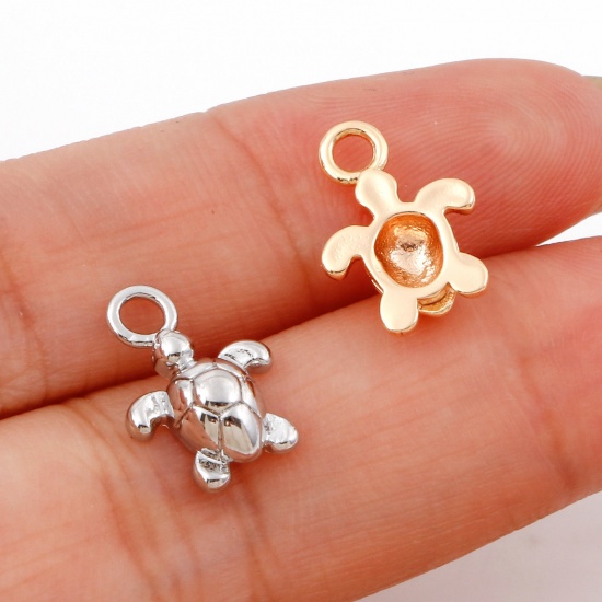 Picture of Brass Ocean Jewelry Charms Real Gold Plated Tortoise Animal 3D 13mm x 9mm