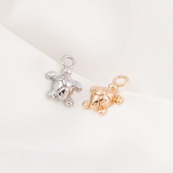 Picture of Brass Ocean Jewelry Charms Real Gold Plated Tortoise Animal 3D 13mm x 9mm