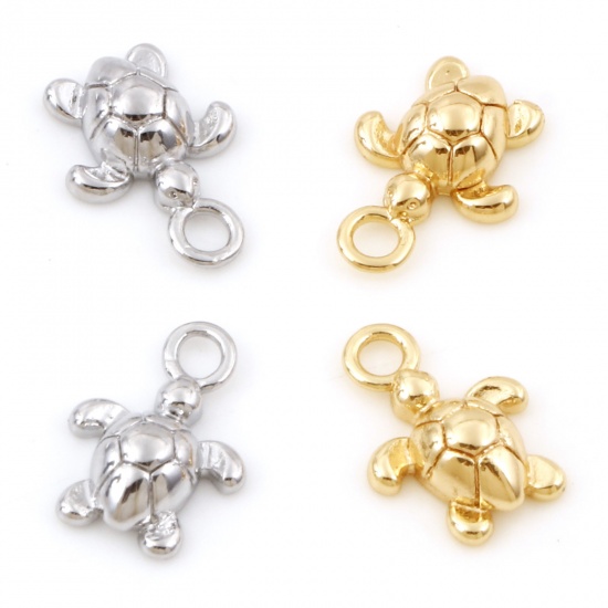 Picture of Brass Ocean Jewelry Charms Real Gold Plated Tortoise Animal 3D 13mm x 9mm