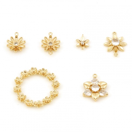 Breloques en Laiton Fleur Plaqué Or Véritable 18K Couronne 2 Pcs