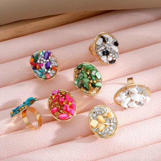 Picture of Boho Chic Bohemia Open Rings Gold Plated Multicolor Gravels Chips Oval