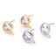 Immagine di Ottone Orecchini a Perno Vero Oro Placcato Tondo Con Loop Trasparente Cubic Zirconiae 11mm x 8mm, Dimensione di Posta / Cavo: (21 misura), 2 Pz