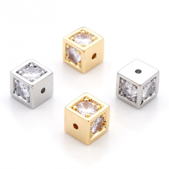 Bild von Messing & Kubisch Zirkonia Perlen für die DIY-Schmuckherstellung Echtgold plattiert Transparent Würfel ca, 7mm x 7mm, 2 Stück